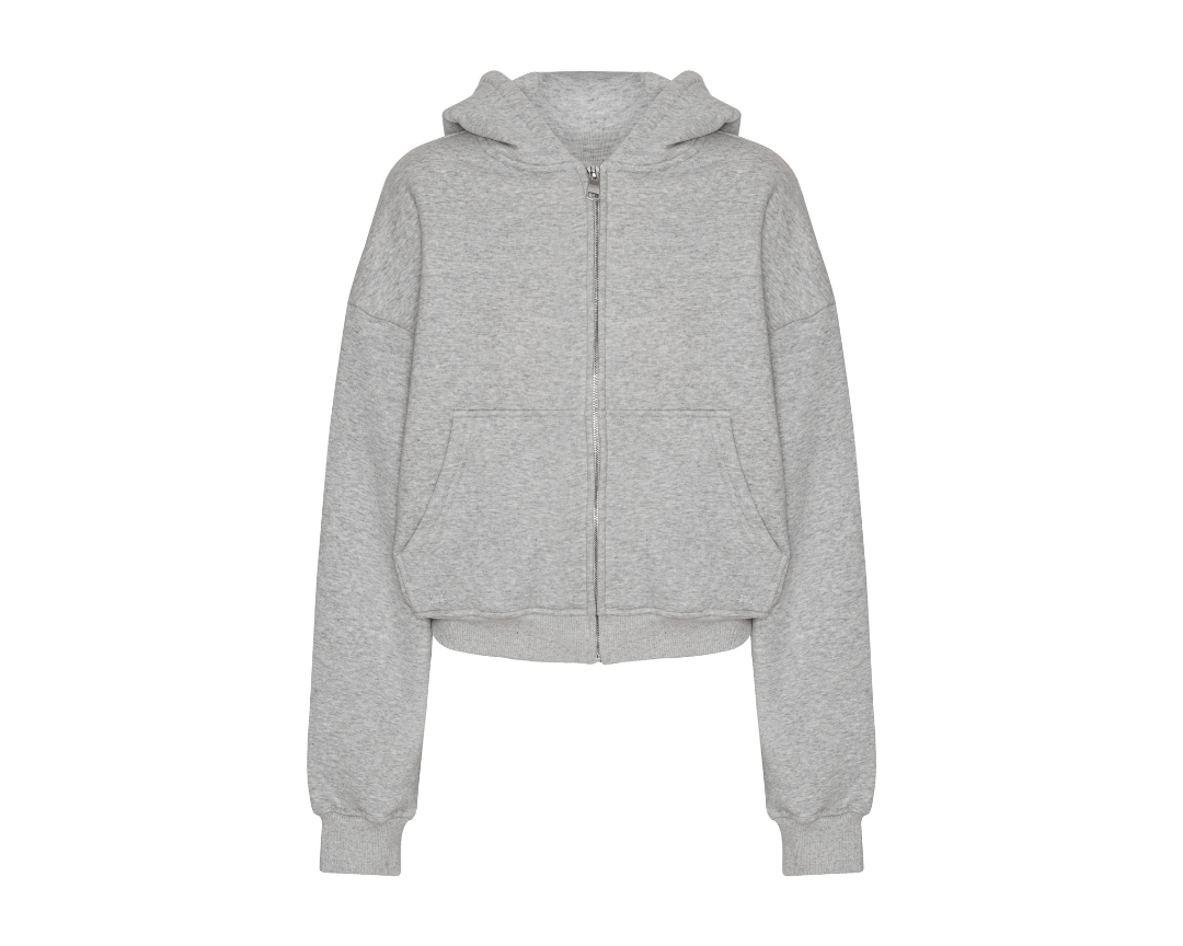 Grey zip up cropped hoodie deals