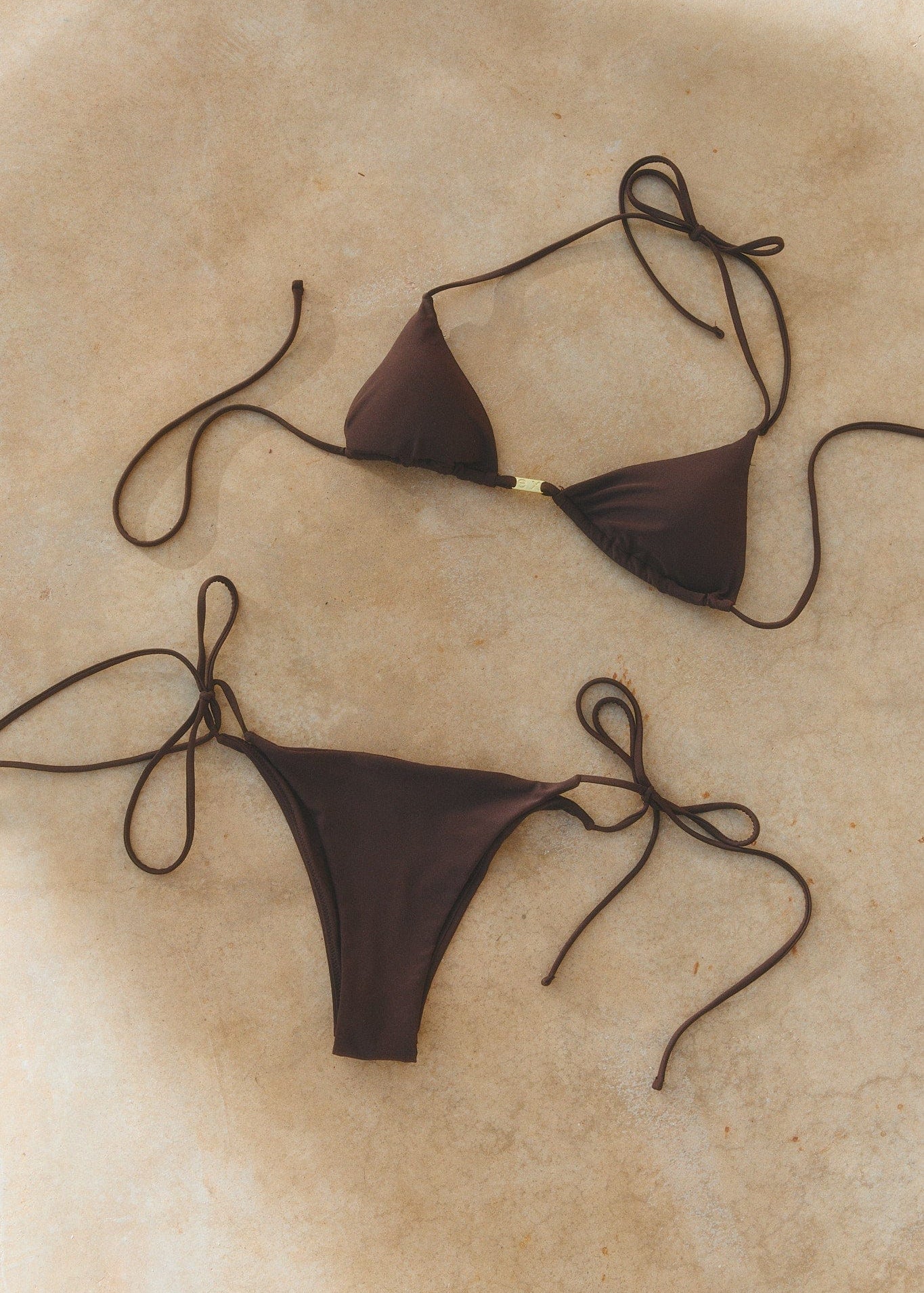 Exercere Bikini Bottom Tie Strap Bikini Bottom - Pecan Brown