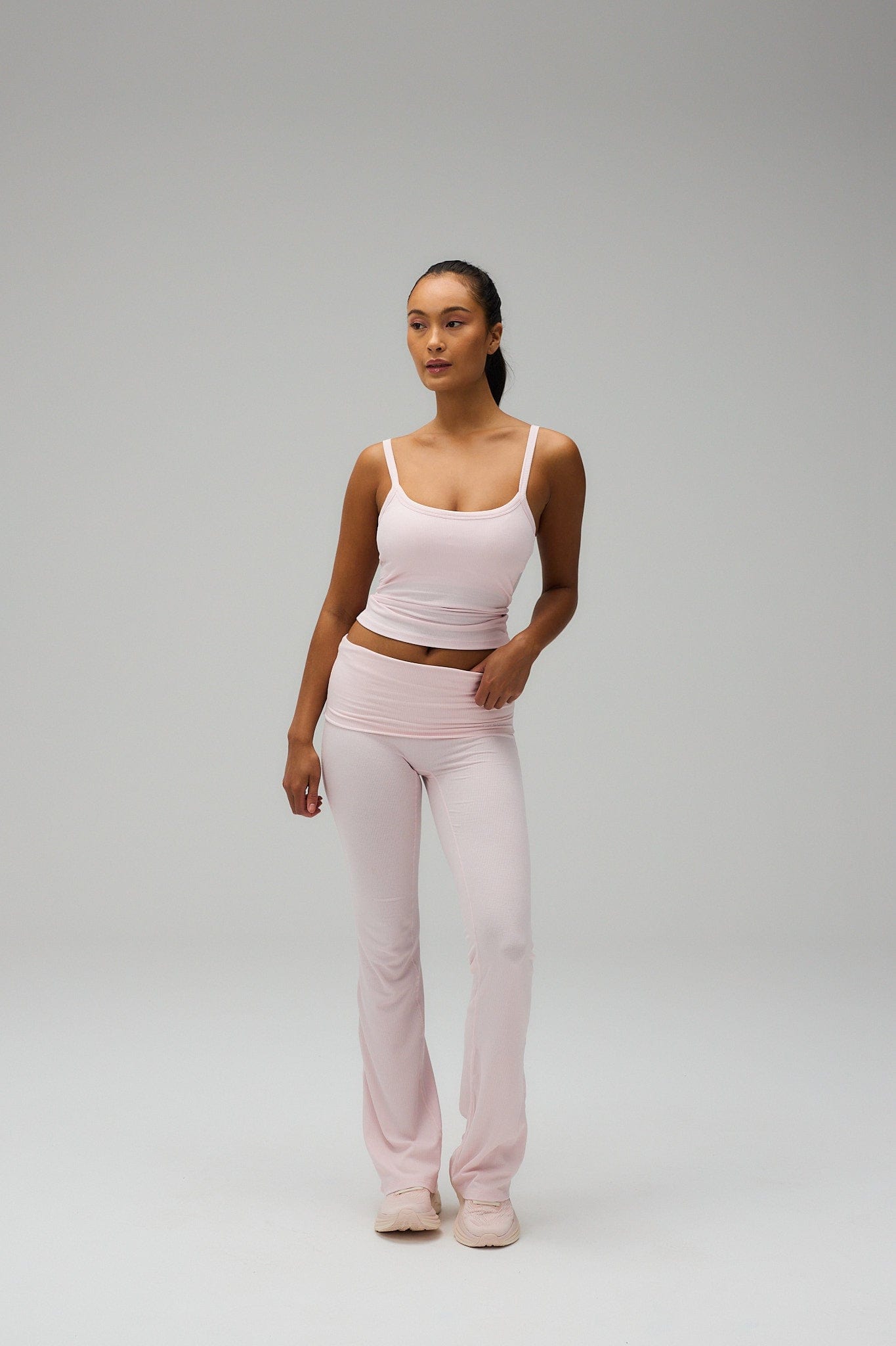 Exercere Tights Rib Fold Over Pants - Soft Pink