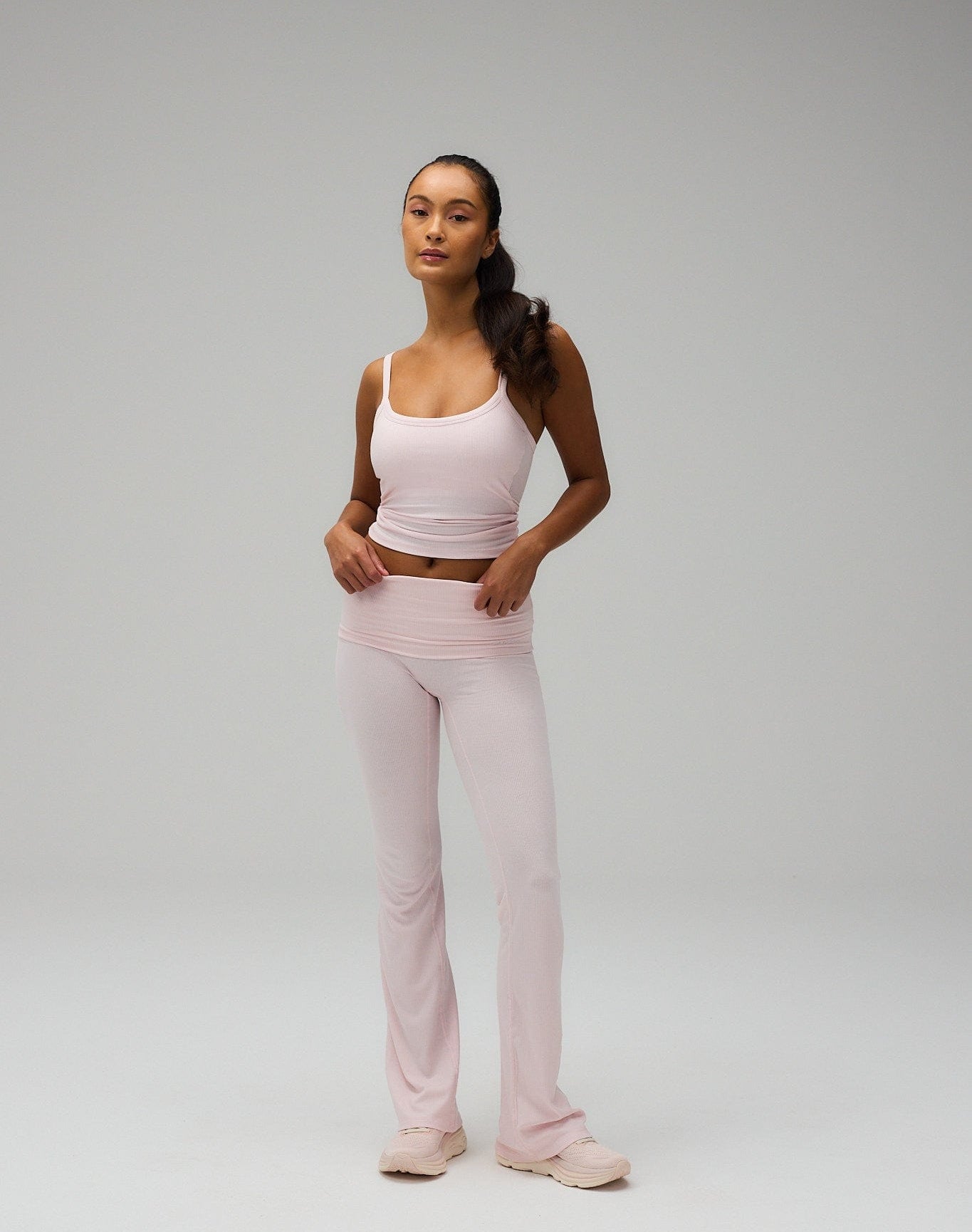 Exercere Tights Rib Fold Over Pants - Soft Pink