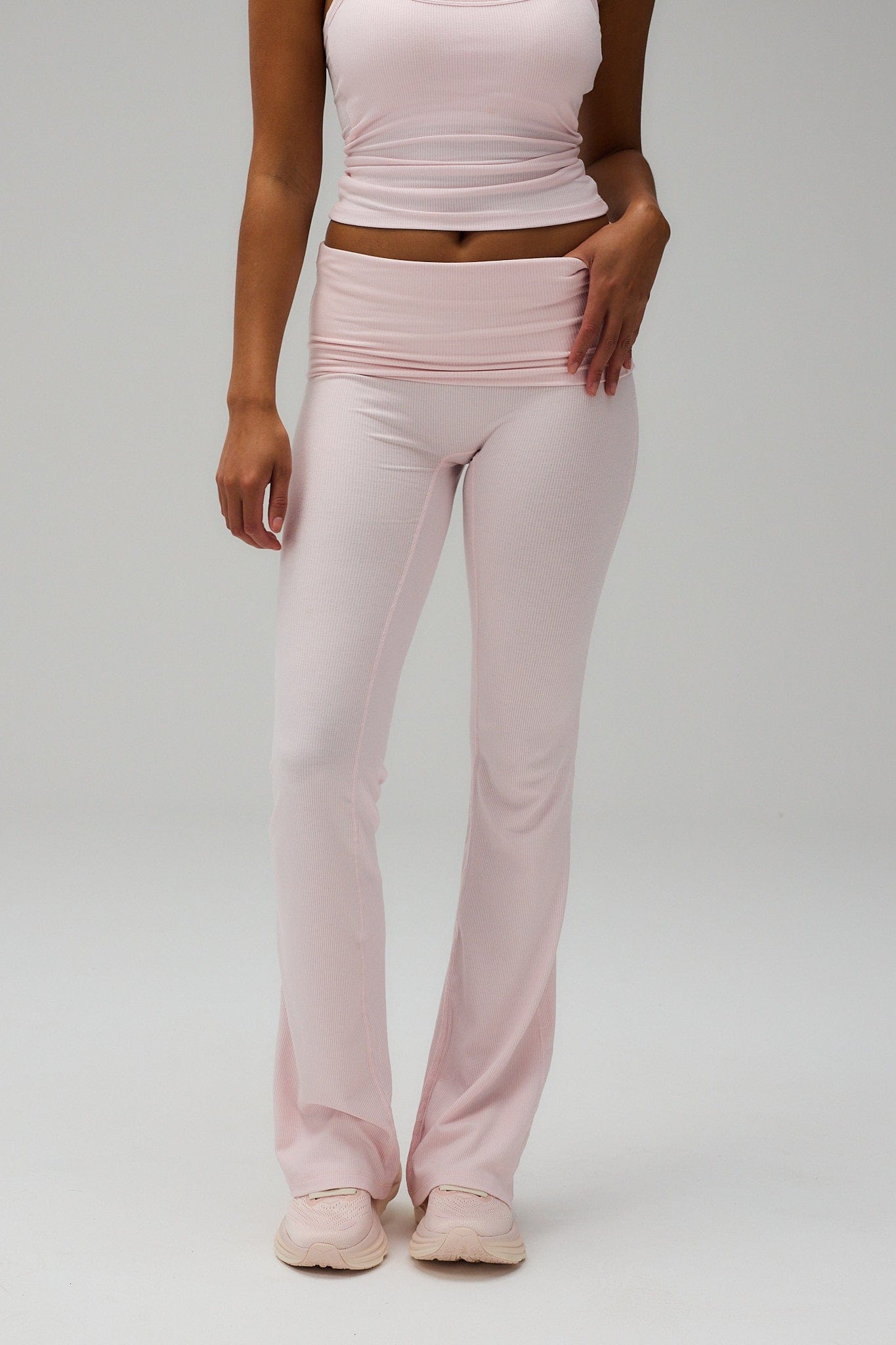 Exercere Tights Rib Fold Over Pants - Soft Pink