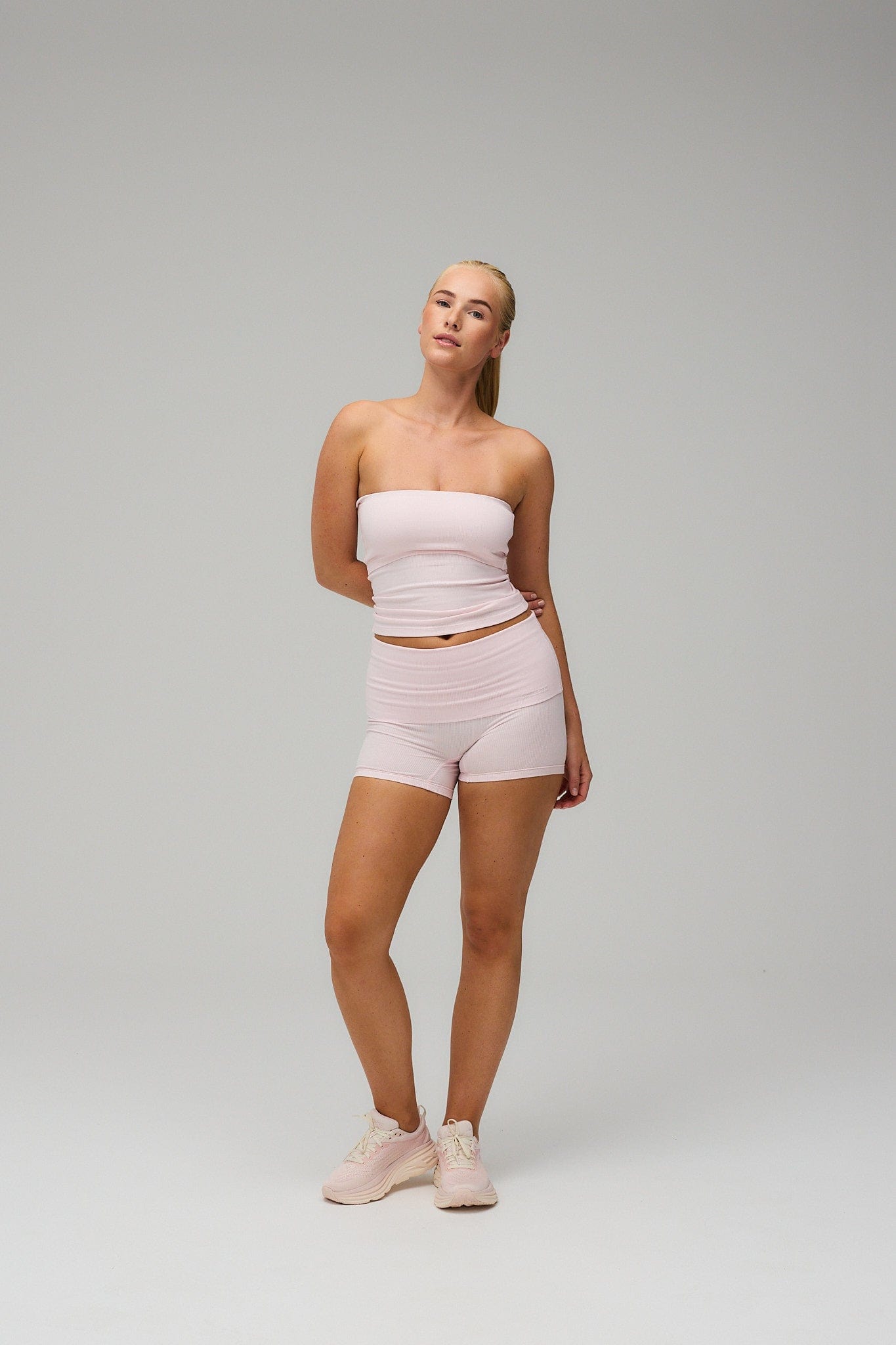 Rib Fold Over Shorts - Soft Pink | Exercere