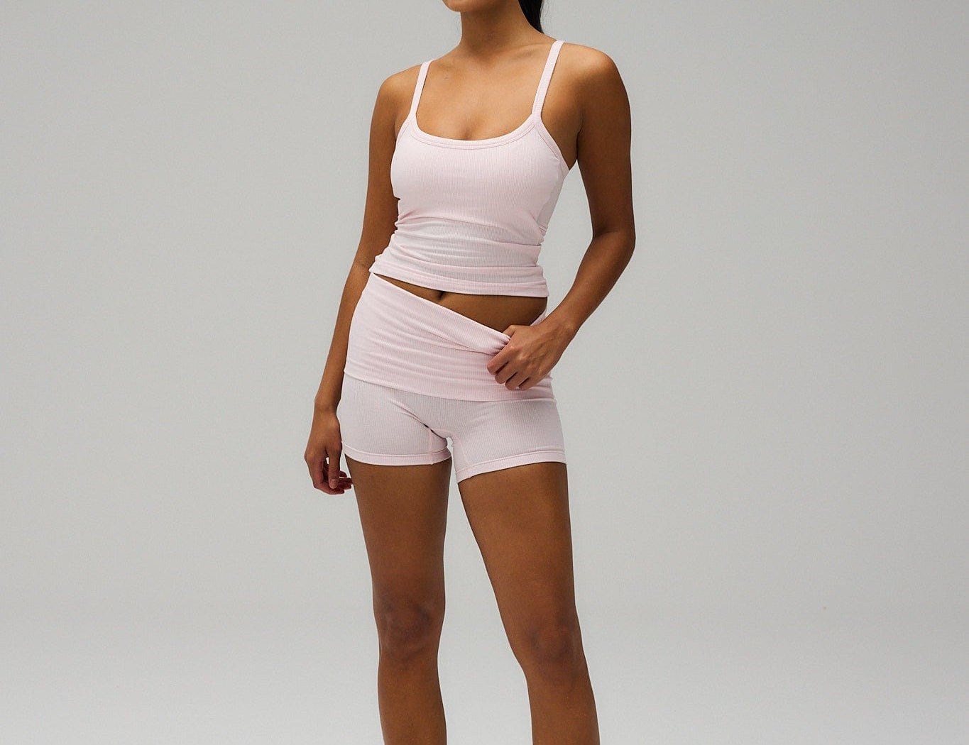Exercere Shorts Rib Fold Over Shorts - Soft Pink