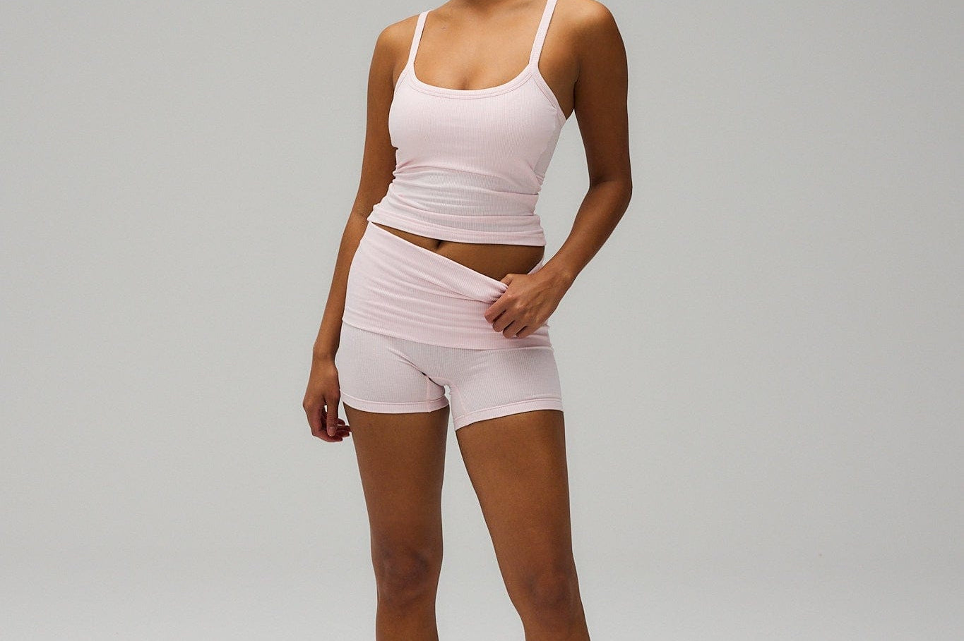 Exercere Shorts Rib Fold Over Shorts - Soft Pink