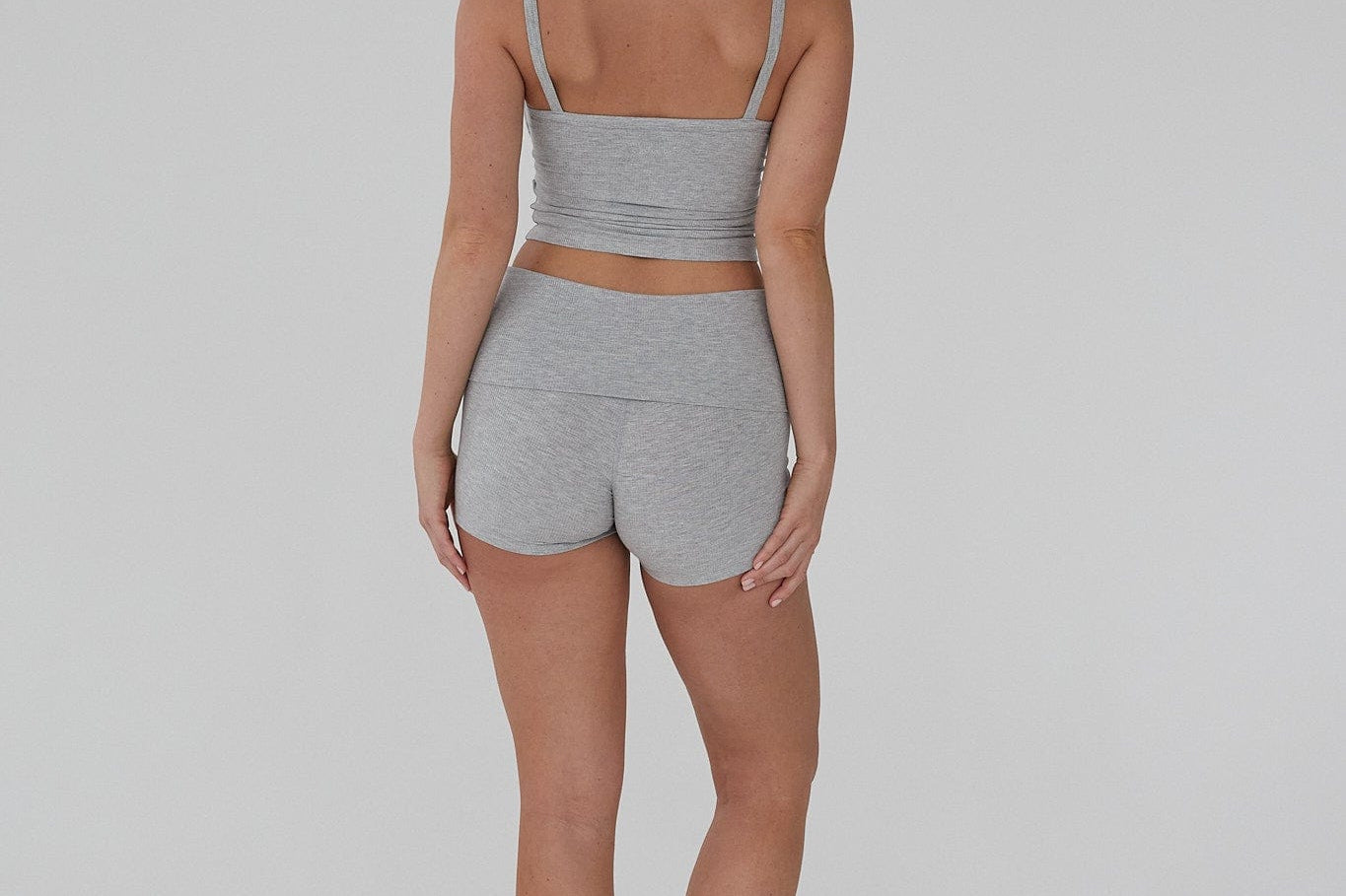 Exercere Shorts Rib Fold Over Shorts - Grey Melange