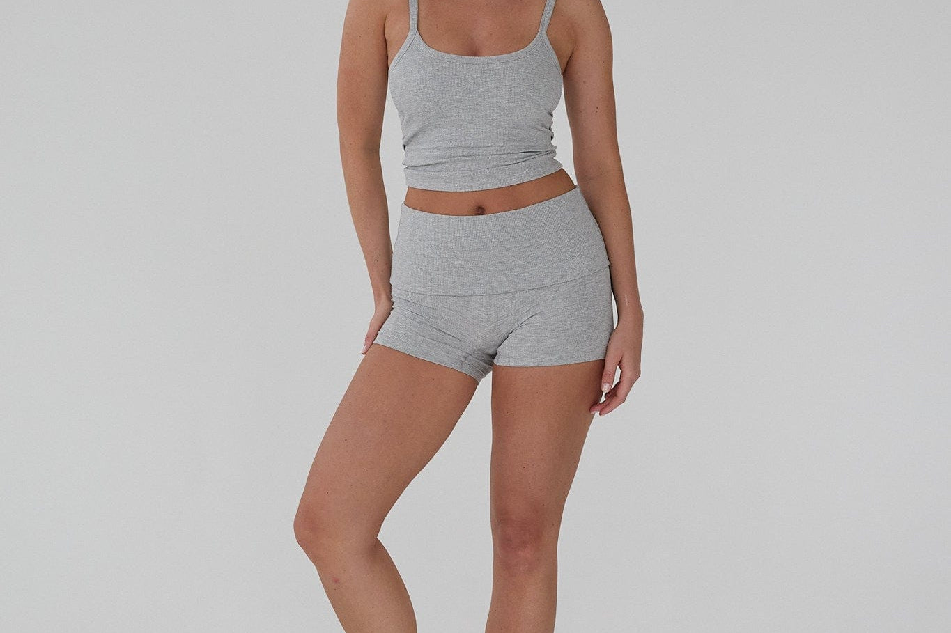 Exercere Shorts Rib Fold Over Shorts - Grey Melange