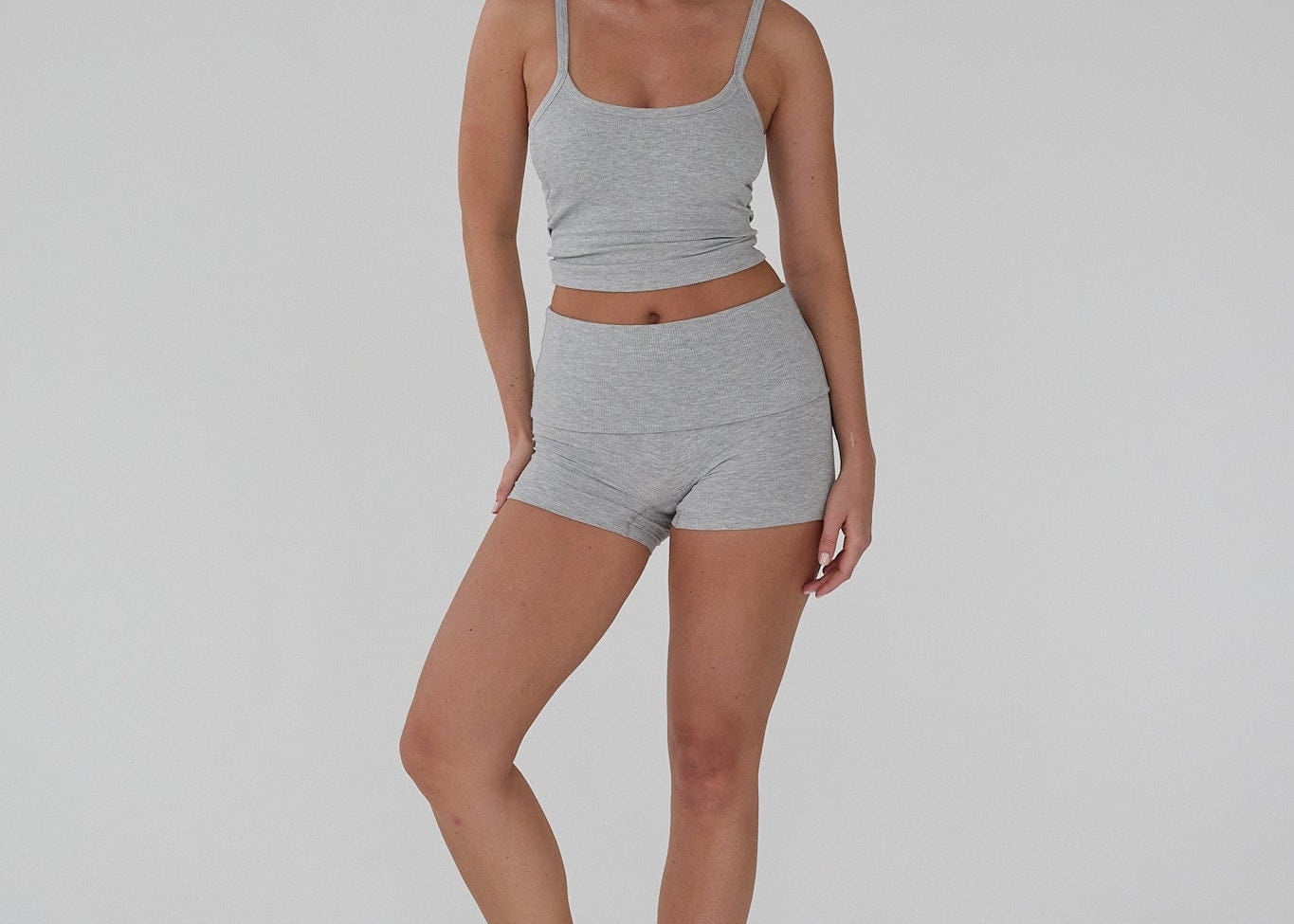 Exercere Shorts Rib Fold Over Shorts - Grey Melange